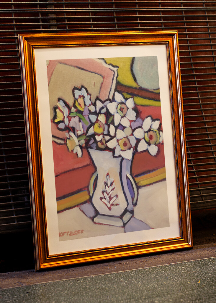 A Vase Of White And Yellow Flowers