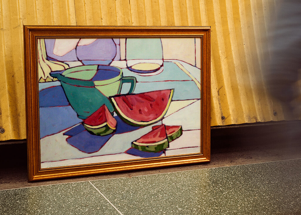 Sliced Watermelon And A Green Pitcher