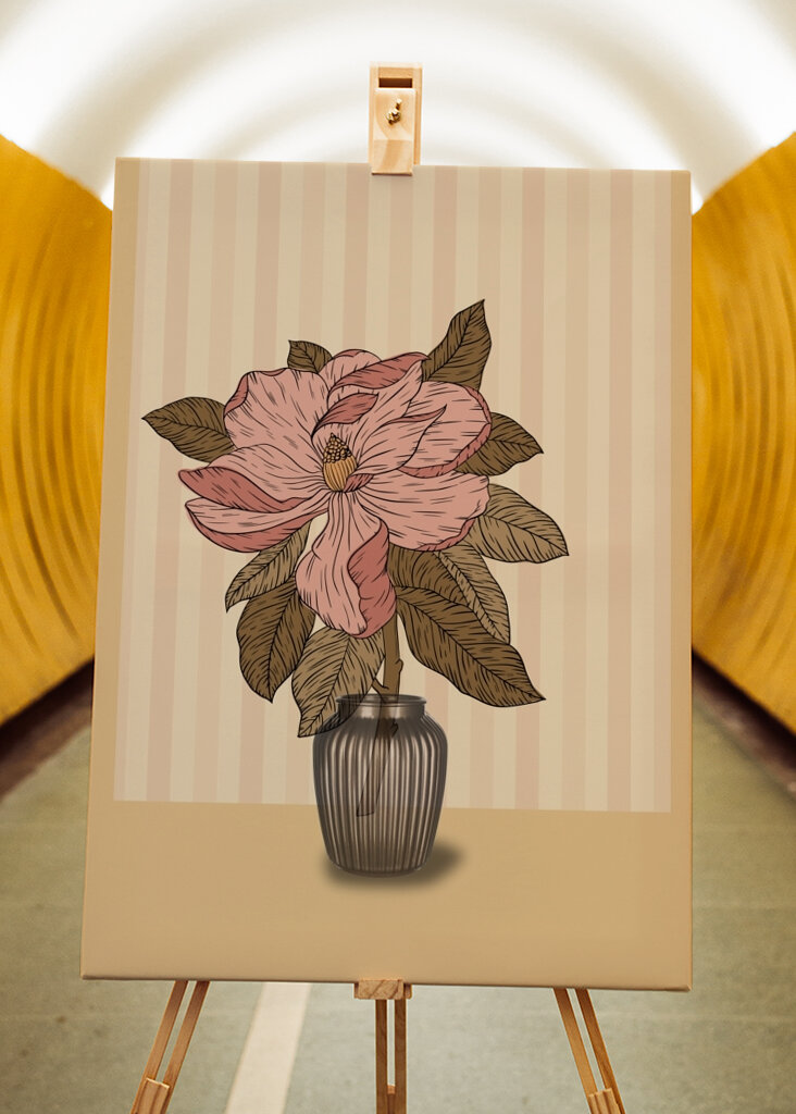 Pink Flower in a Striped Vase