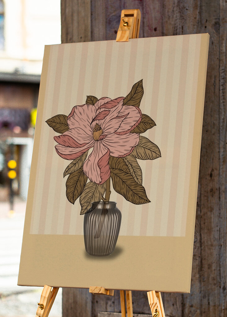 Pink Flower in a Striped Vase