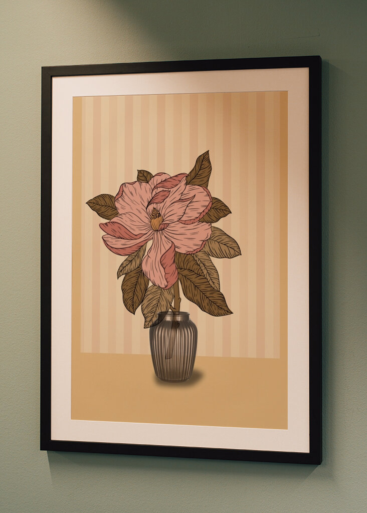 Pink Flower in a Striped Vase