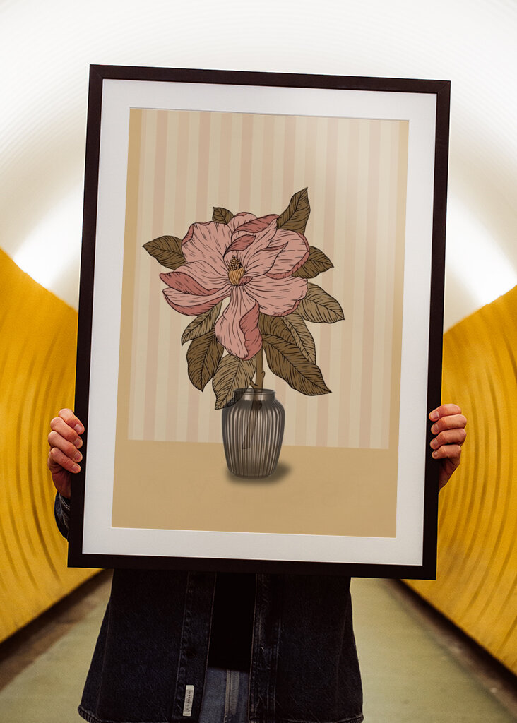 Pink Flower in a Striped Vase