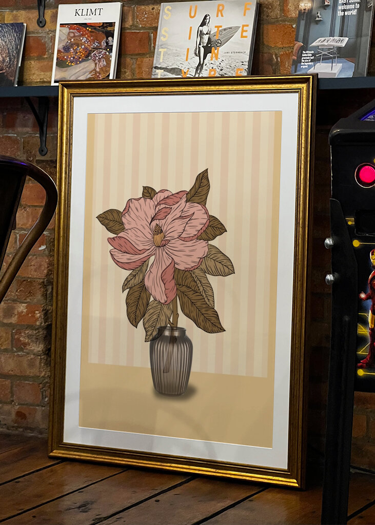 Pink Flower in a Striped Vase
