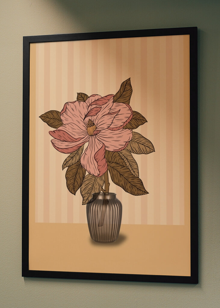 Pink Flower in a Striped Vase