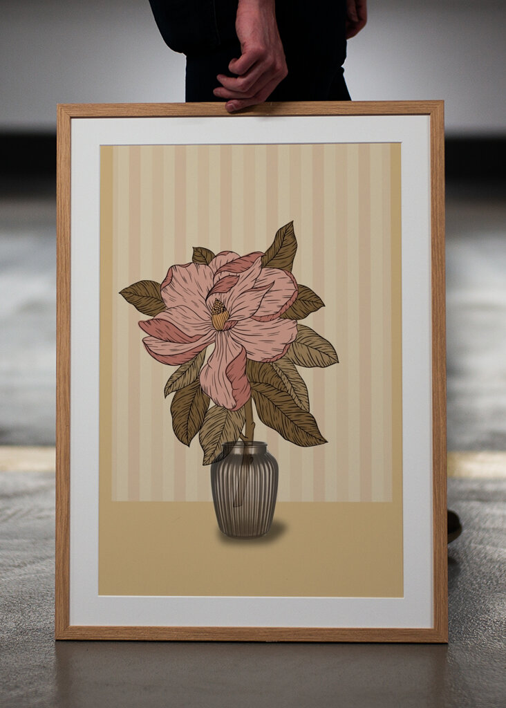 Pink Flower in a Striped Vase