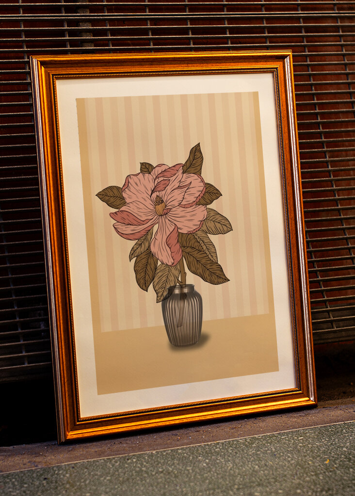 Pink Flower in a Striped Vase