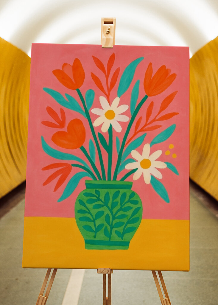 Colorful Flowers in a Decorative Green Vase