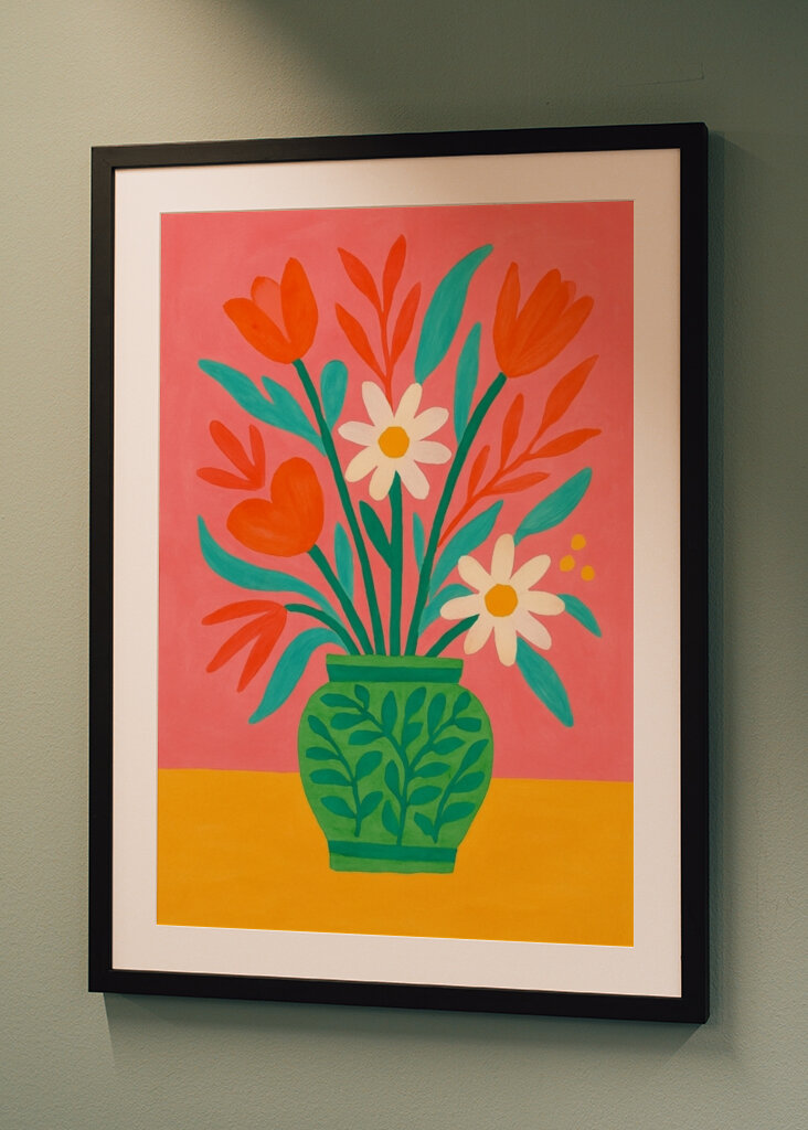 Colorful Flowers in a Decorative Green Vase