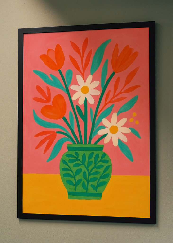 Colorful Flowers in a Decorative Green Vase