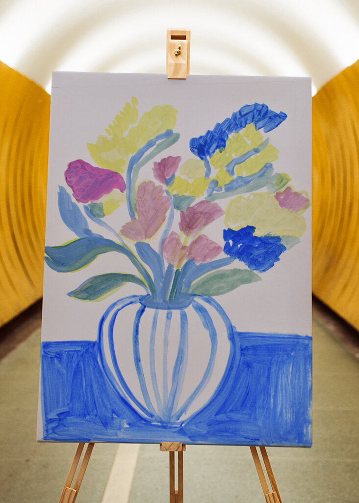 Potted Florals with strippes