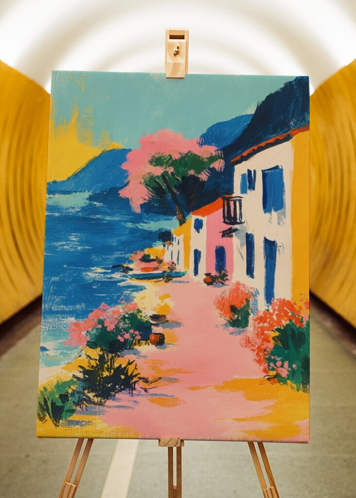 Färgglad kustby retro