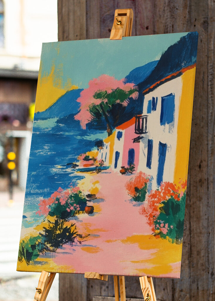 Färgglad kustby retro