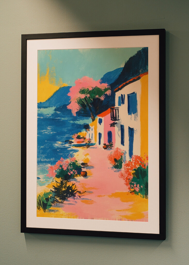 Färgglad kustby retro