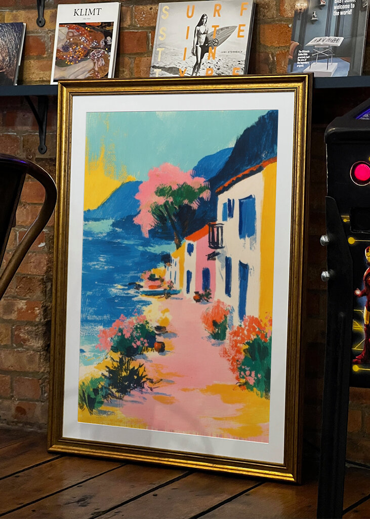 Färgglad kustby retro