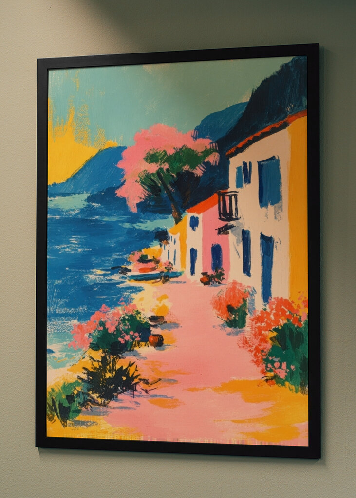 Färgglad kustby retro