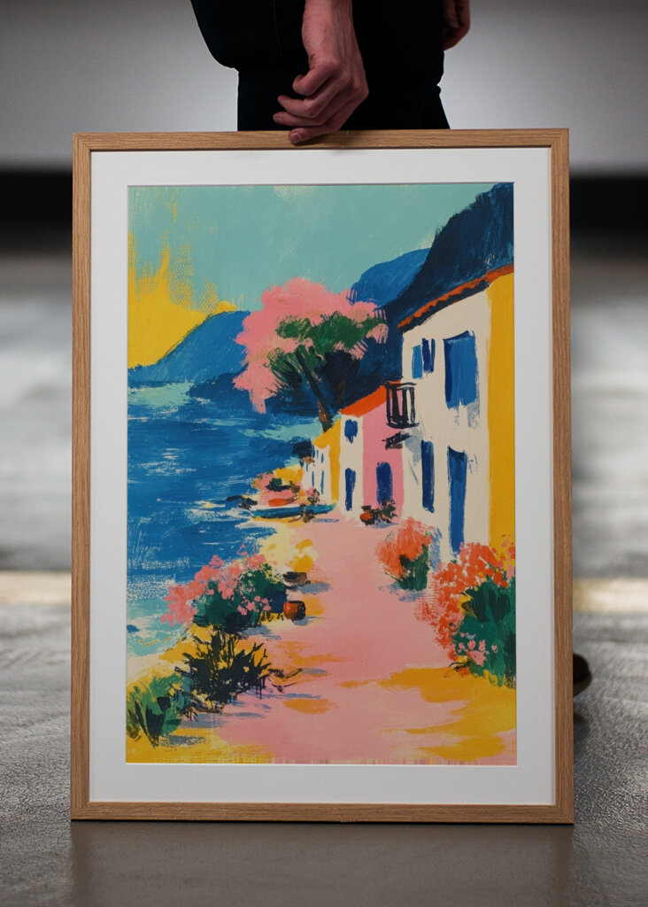 Färgglad kustby retro