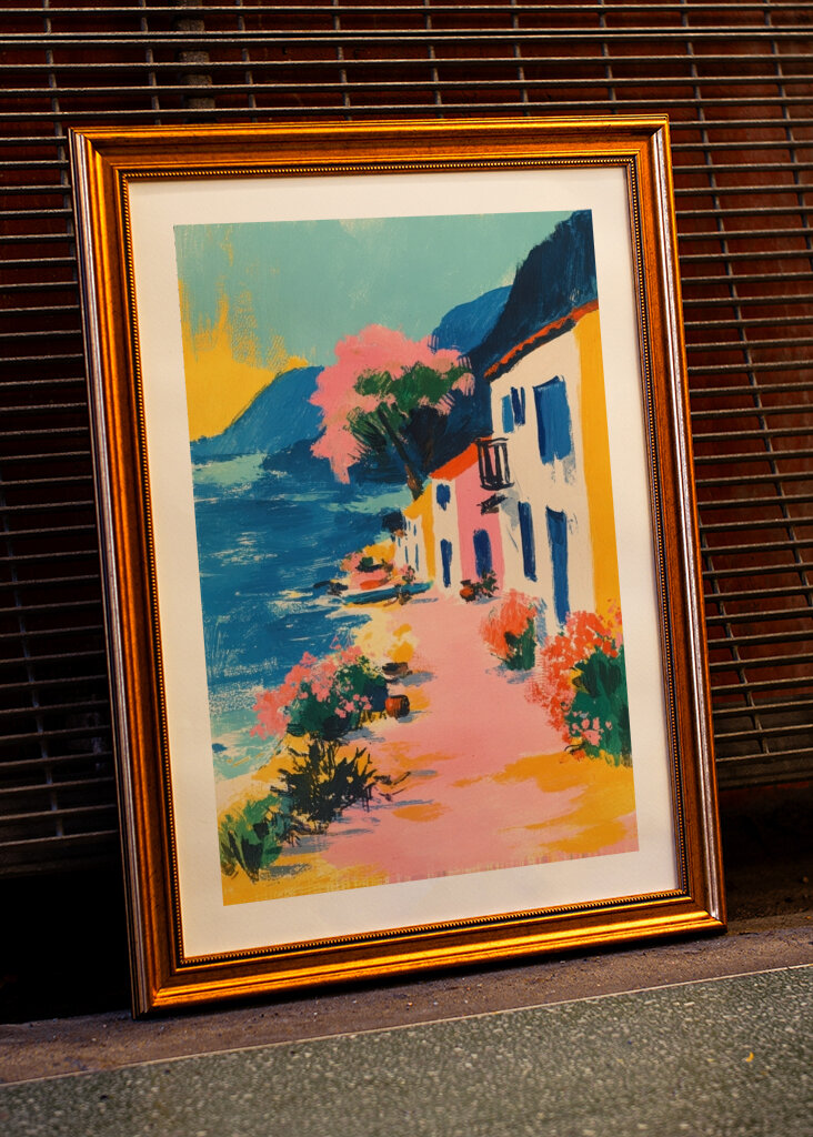 Färgglad kustby retro