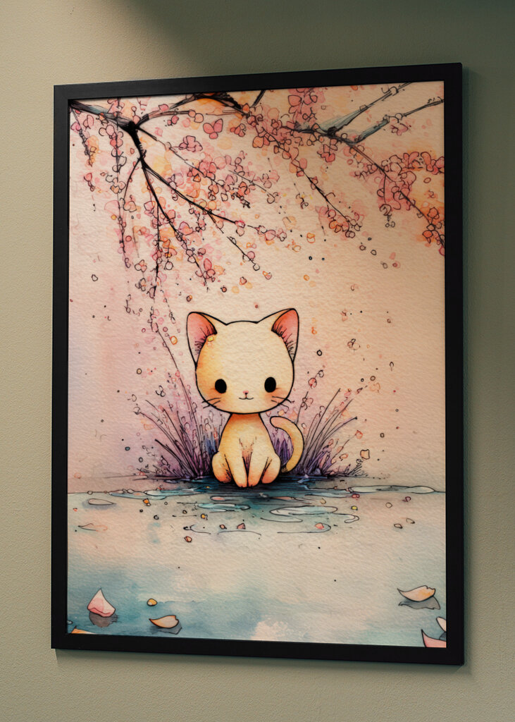 Akvarell macska a virágok között