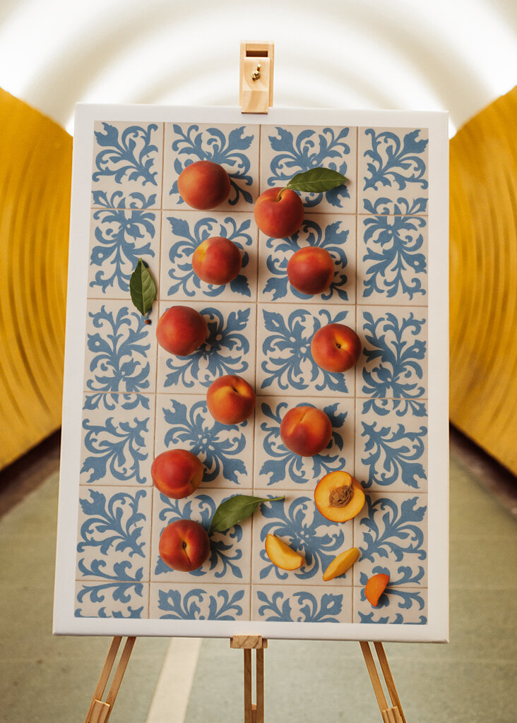 Peaches on Blue Tiles