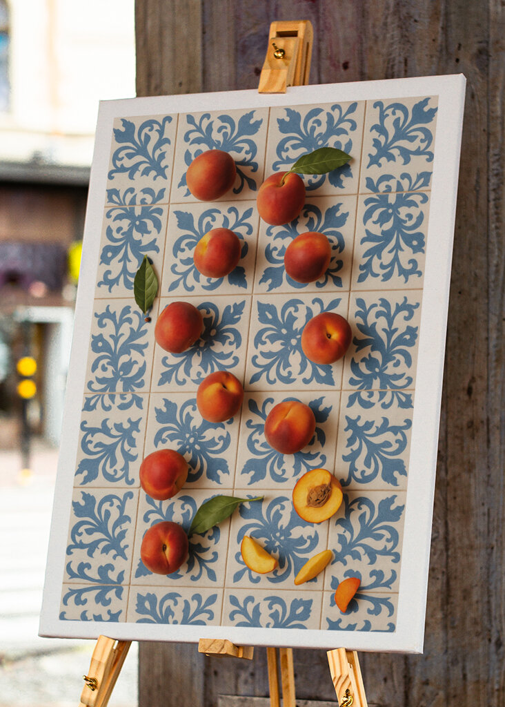 Peaches on Blue Tiles