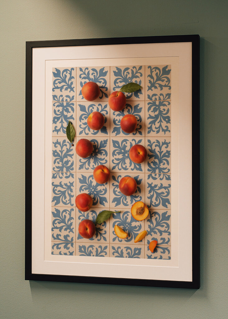 Peaches on Blue Tiles