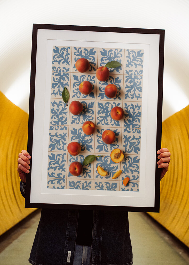 Peaches on Blue Tiles