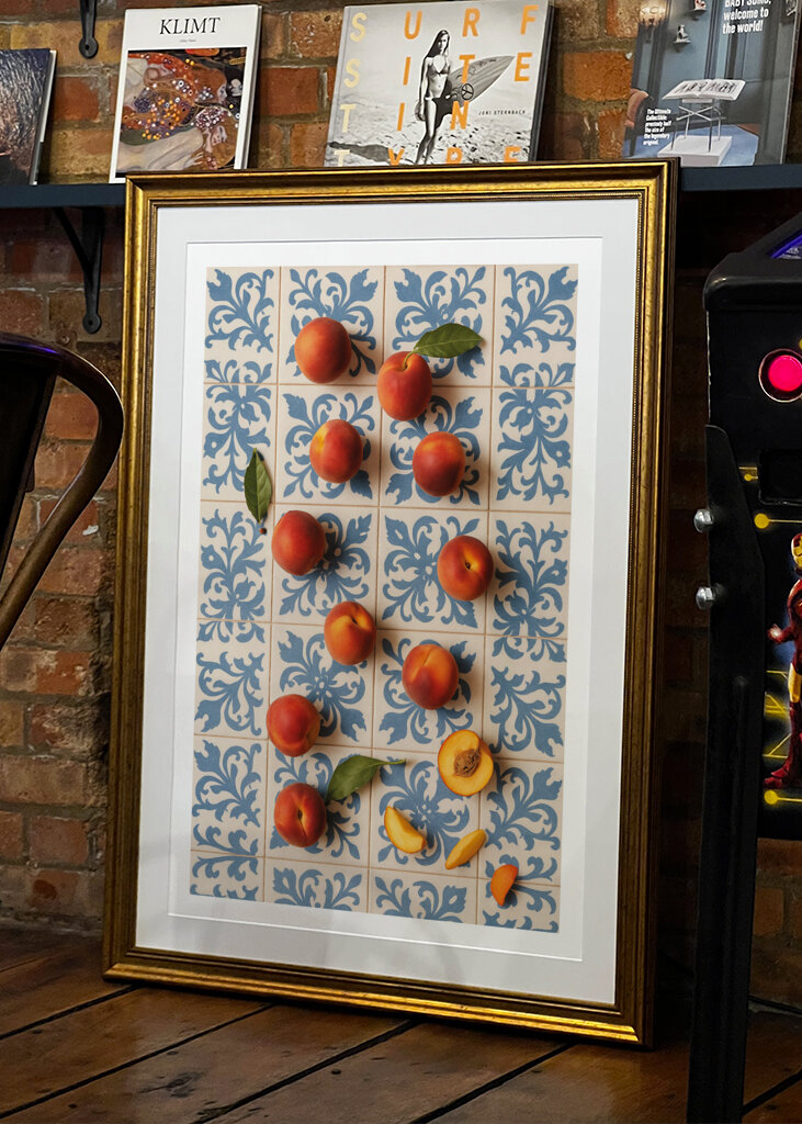 Peaches on Blue Tiles