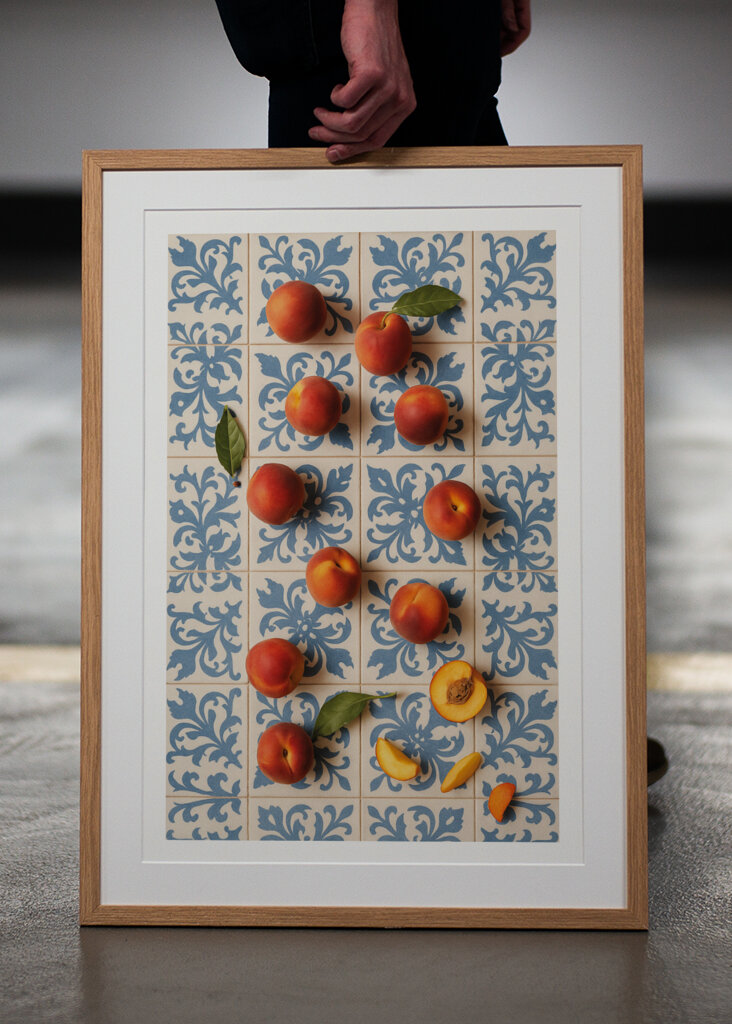 Peaches on Blue Tiles