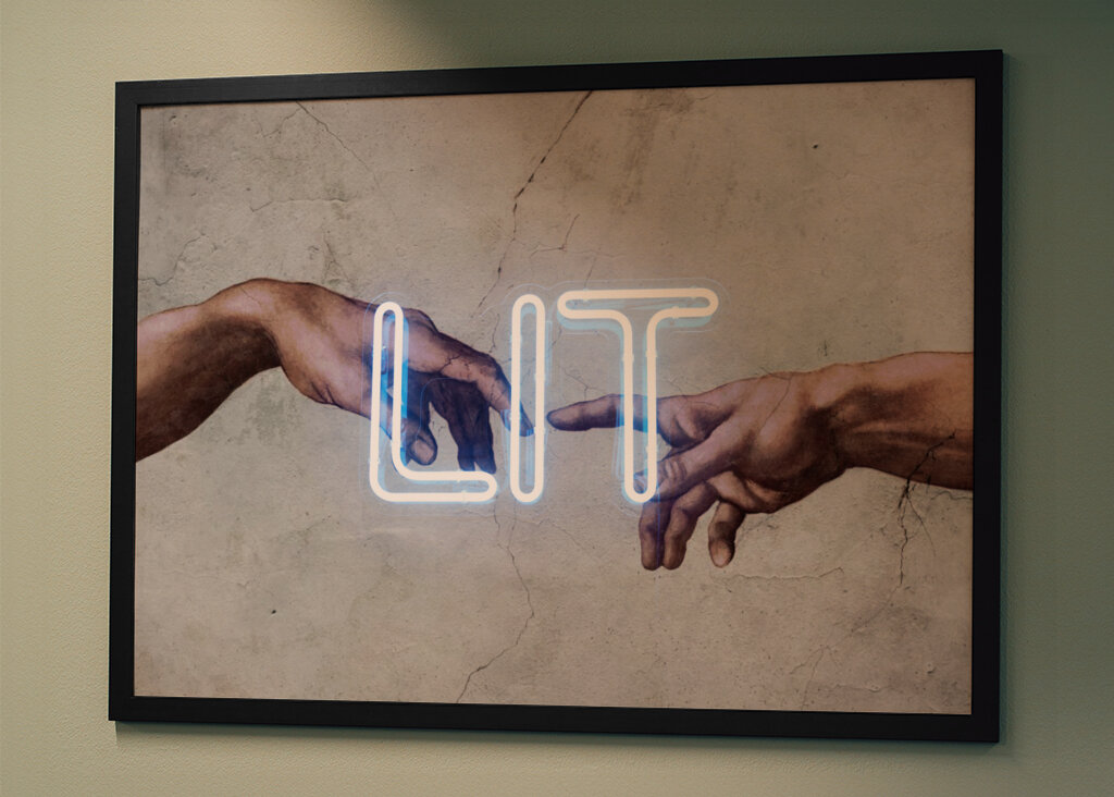 “LIT” – Neon Creation of Adam