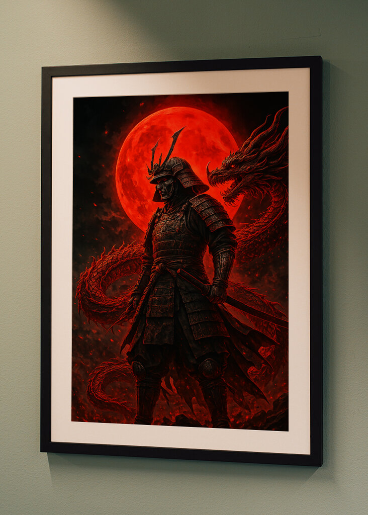 Samurai en karmozijnrode draak