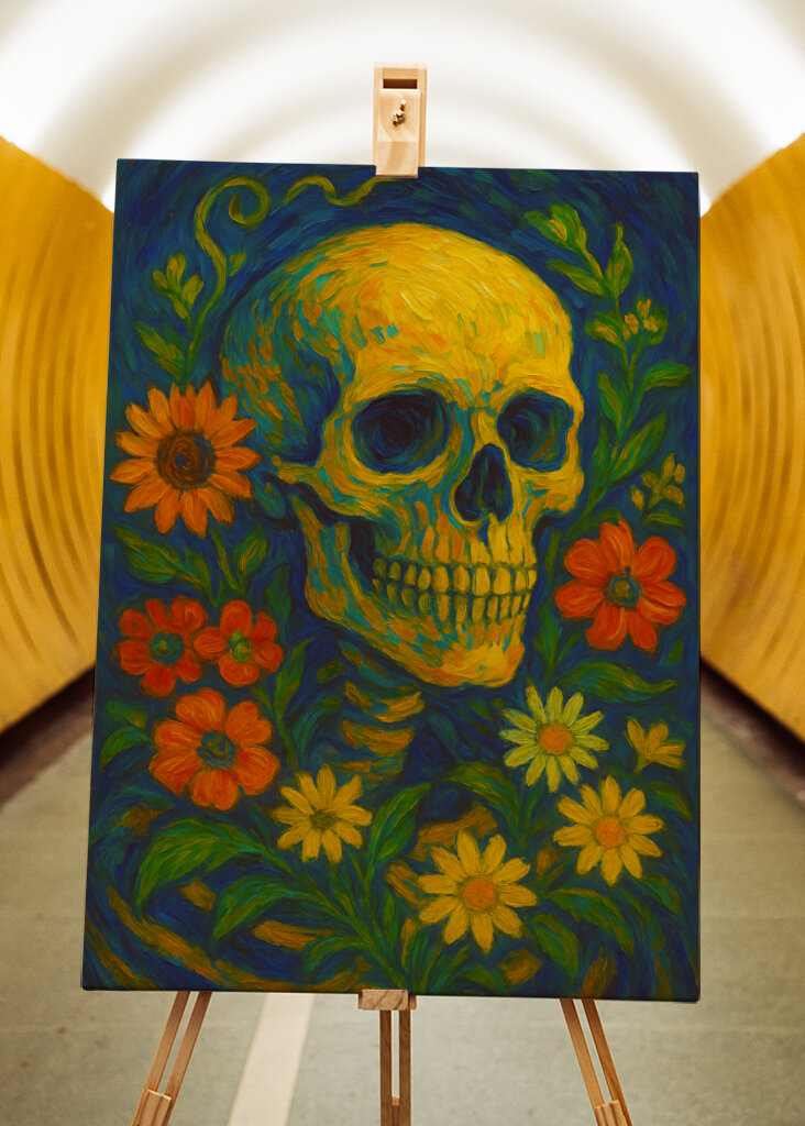 Skull flowers painting