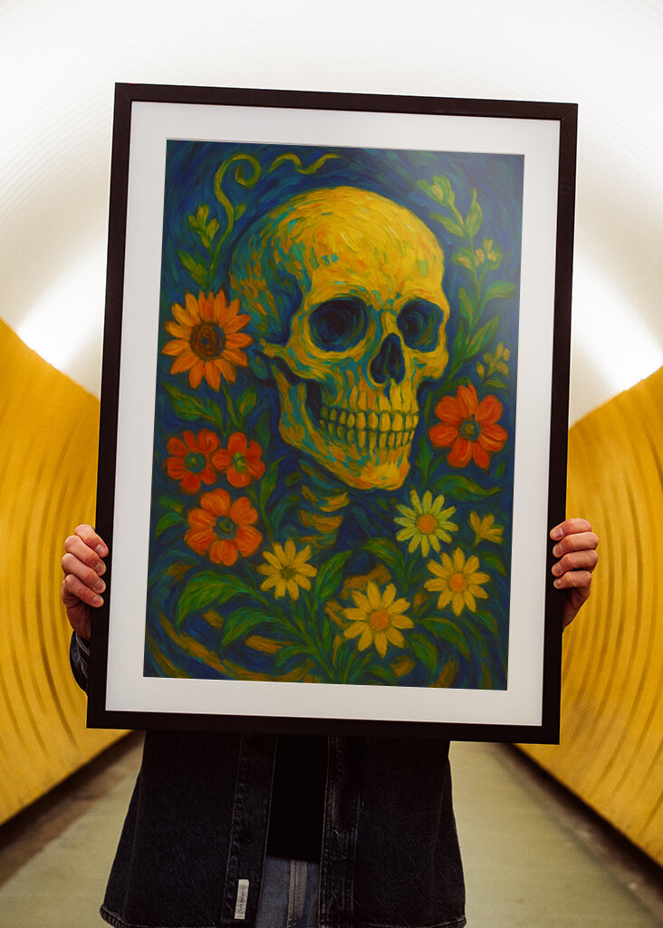 Skull flowers painting