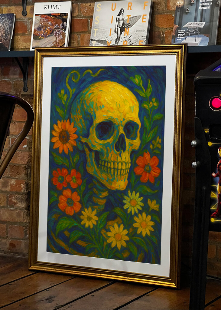 Skull flowers painting