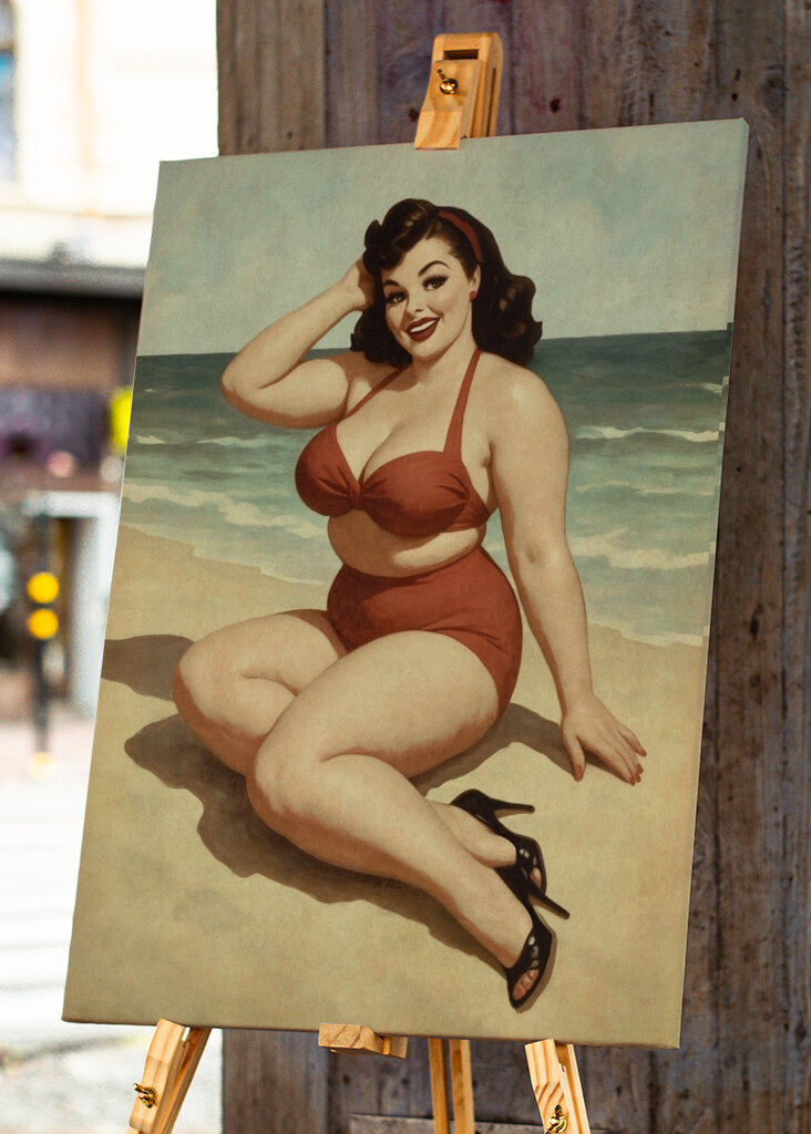 Vintage Pin-Up Dívka, Plážový