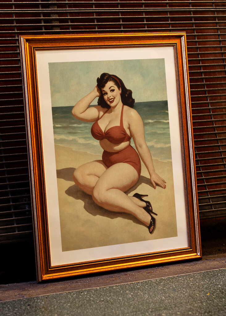 Vintage Pin-Up Dívka, Plážový