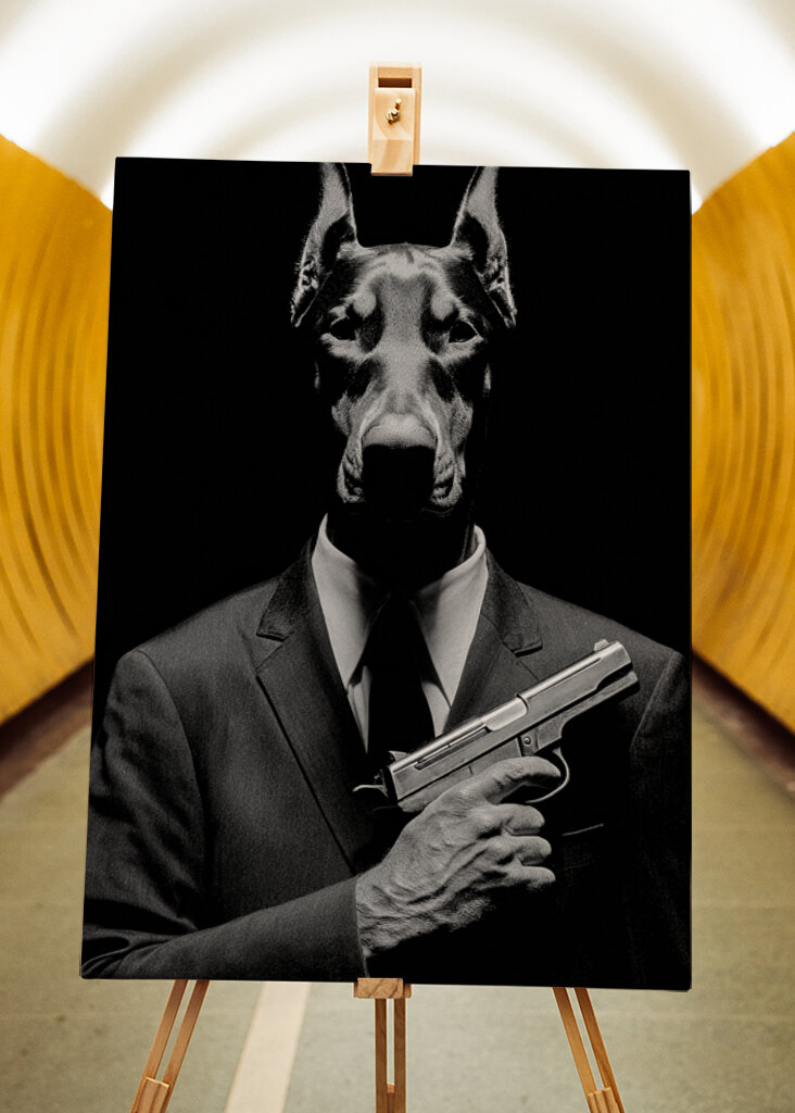 Titokzatos dobermann fegyverrel