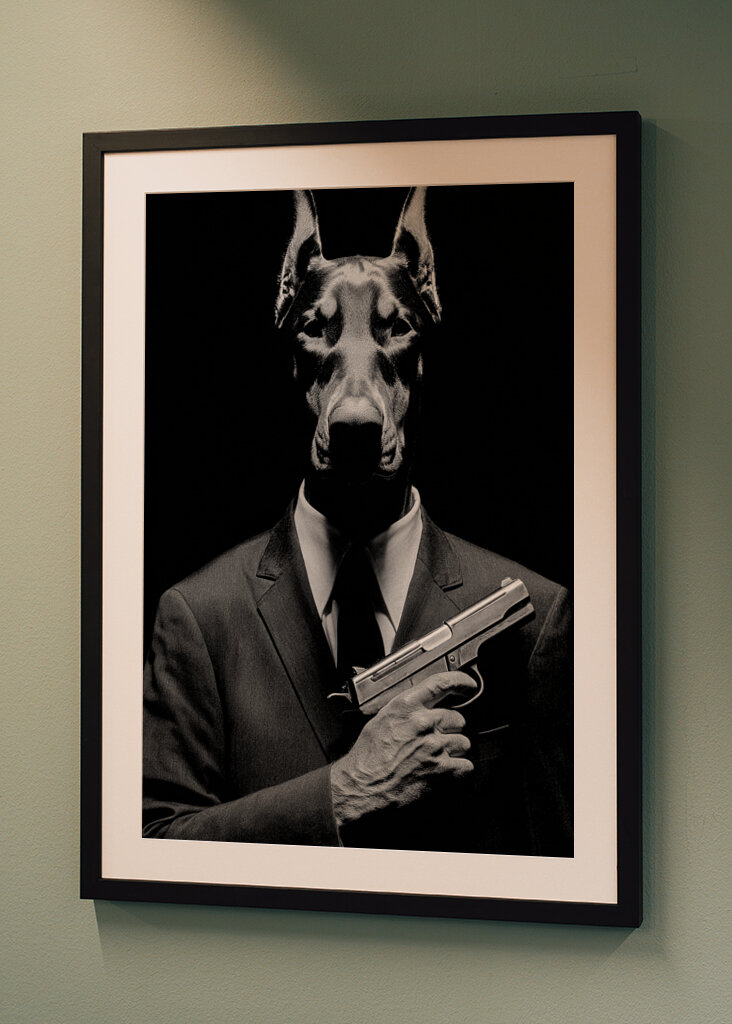 Titokzatos dobermann fegyverrel