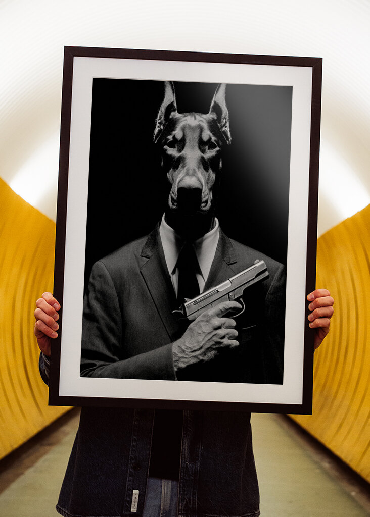 Titokzatos dobermann fegyverrel