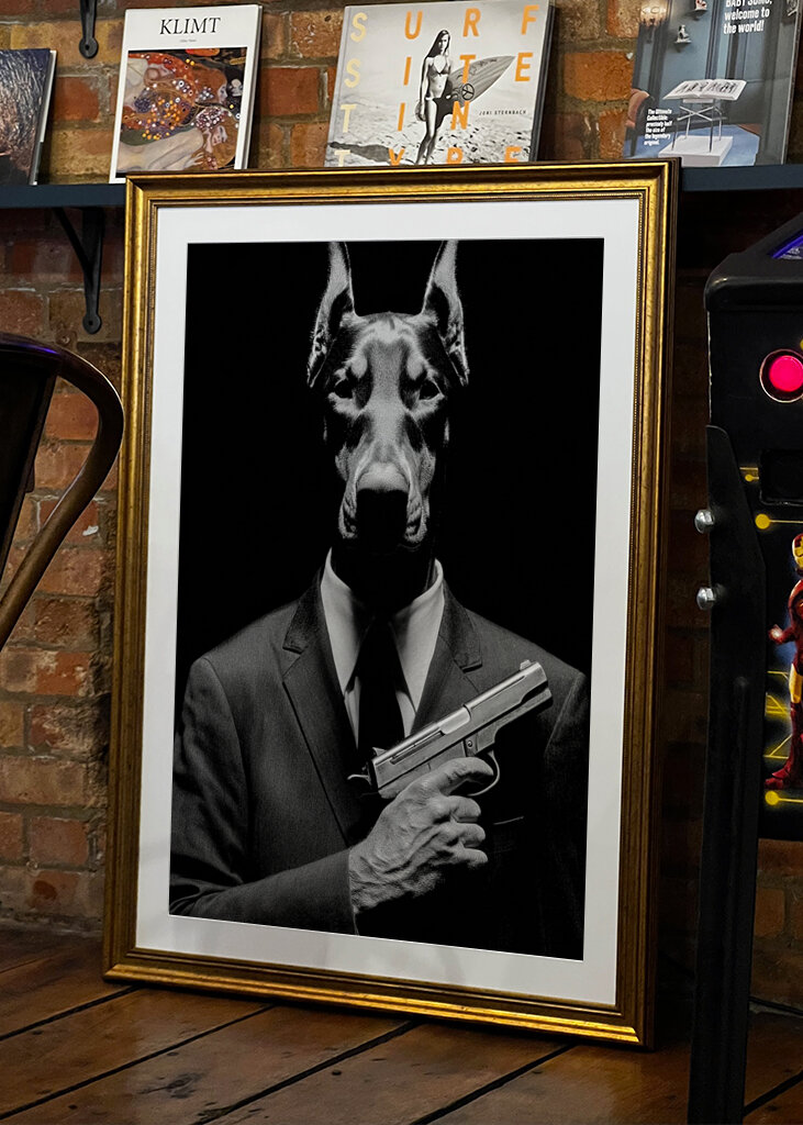 Titokzatos dobermann fegyverrel