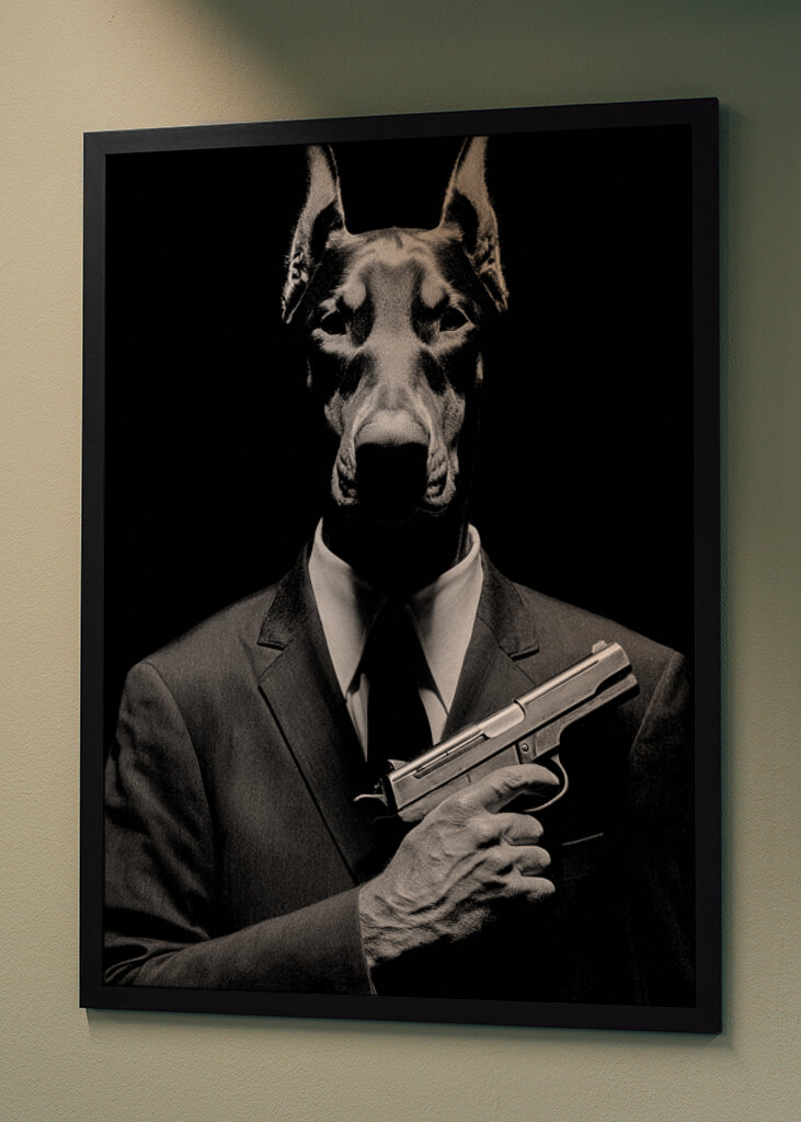 Titokzatos dobermann fegyverrel