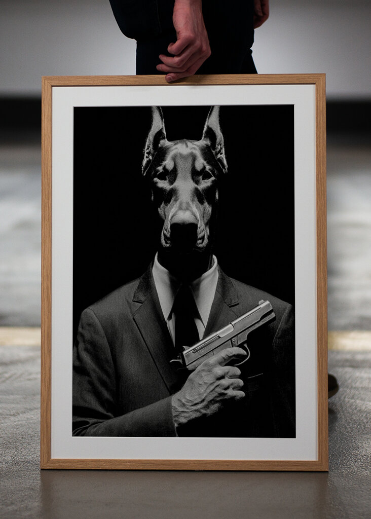 Titokzatos dobermann fegyverrel