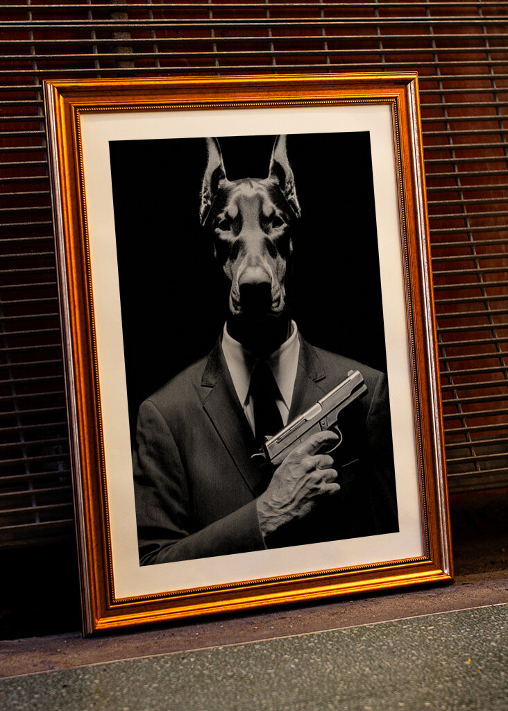 Titokzatos dobermann fegyverrel