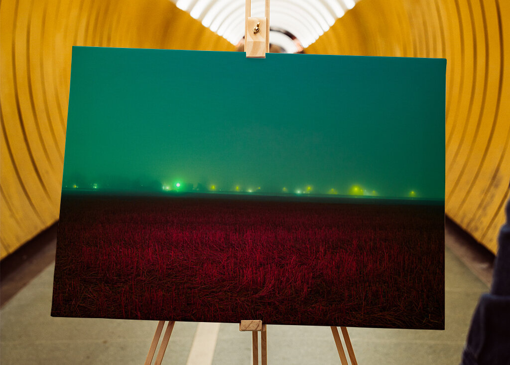 Red field under blue sky