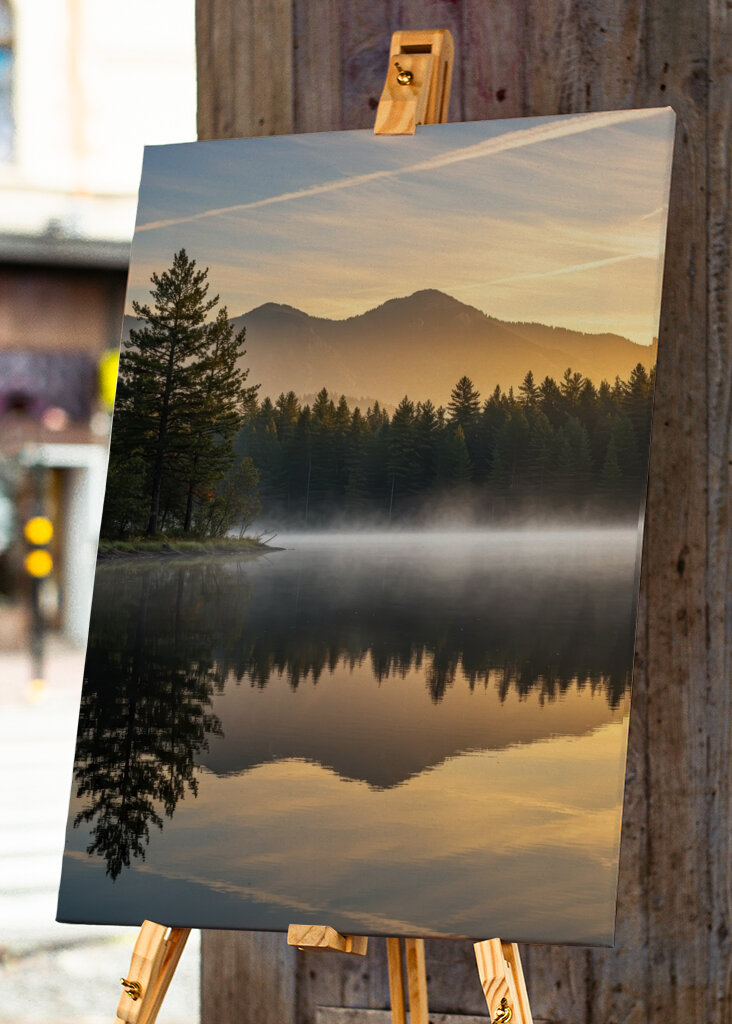 Sunrise Misty Forest Lake