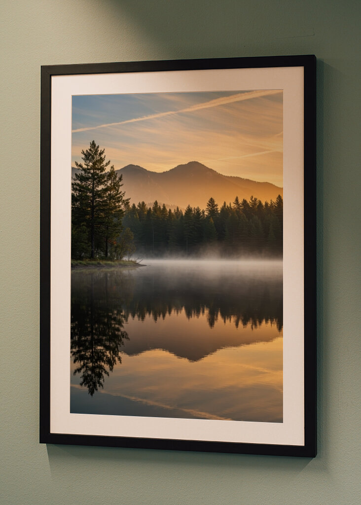 Sunrise Misty Forest Lake