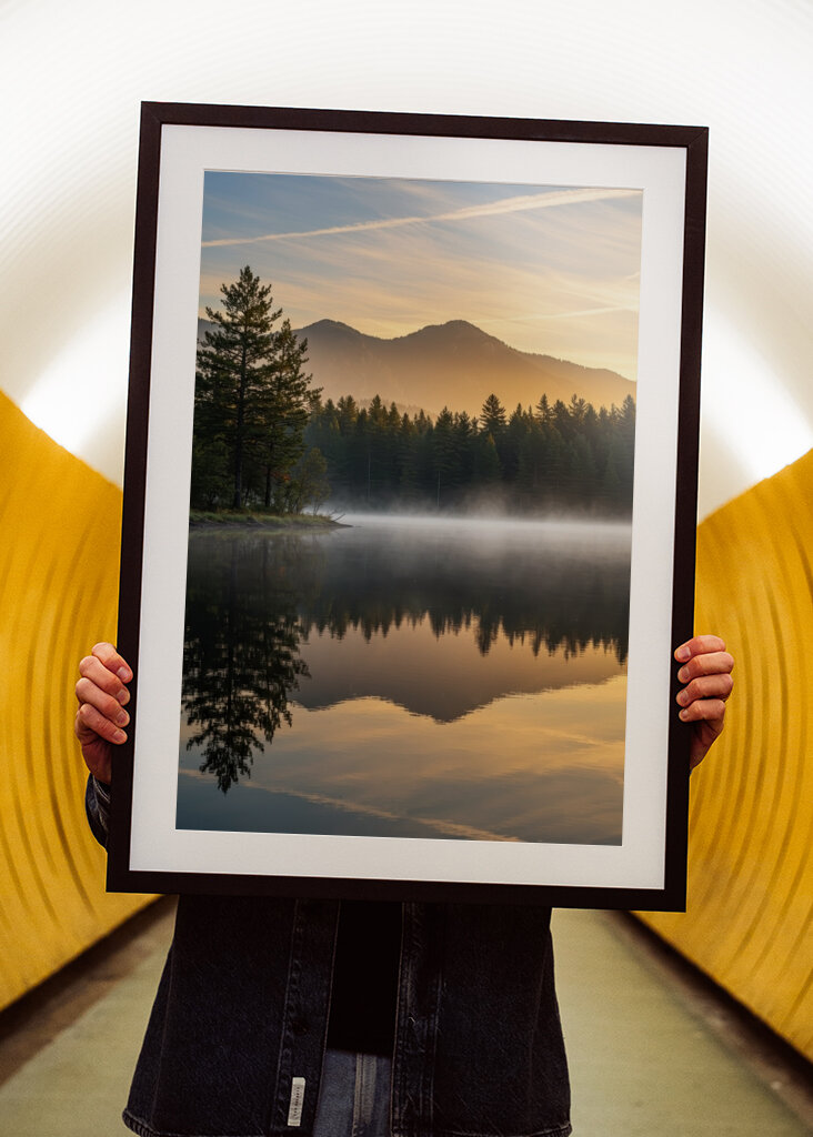 Sunrise Misty Forest Lake