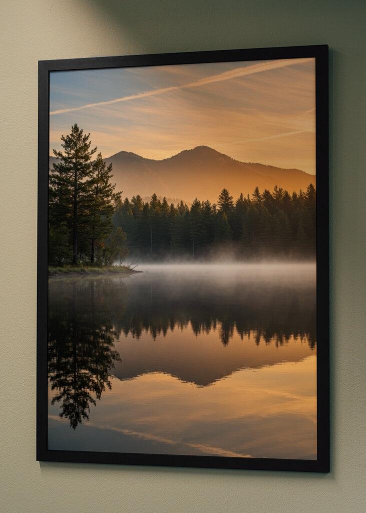 Sunrise Misty Forest Lake