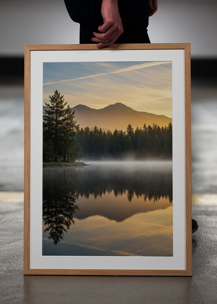 Sunrise Misty Forest Lake