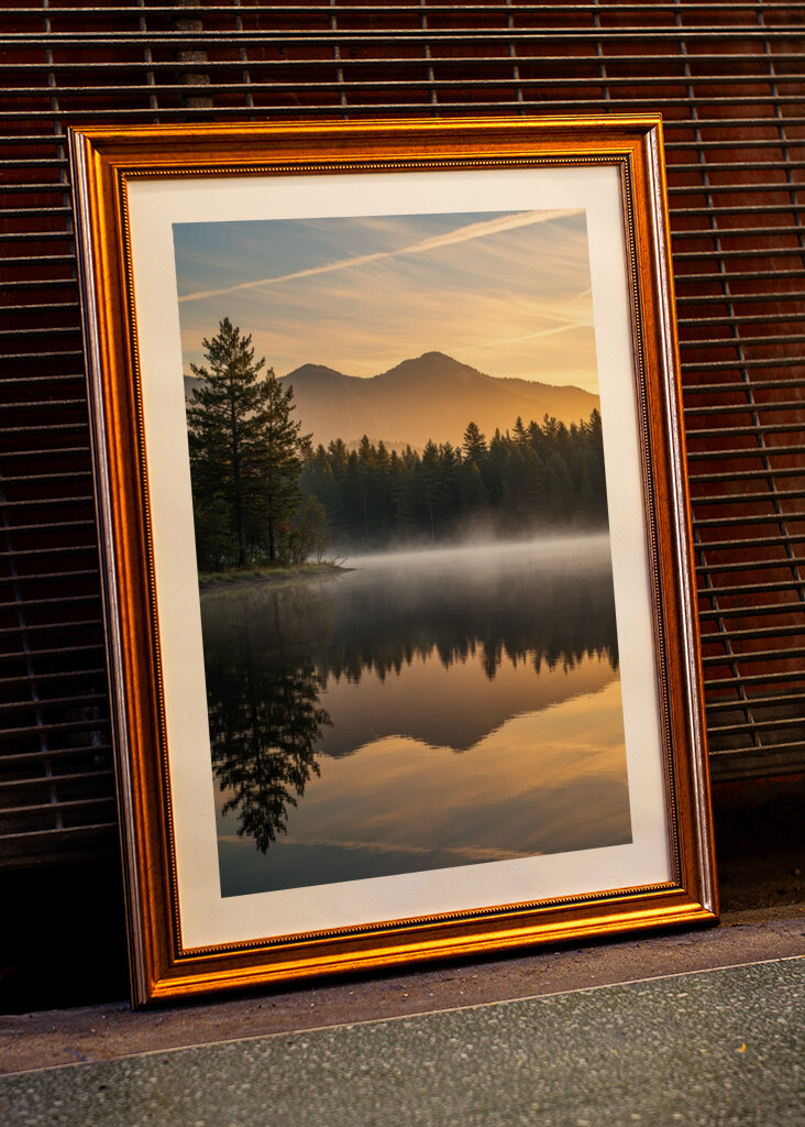 Sunrise Misty Forest Lake