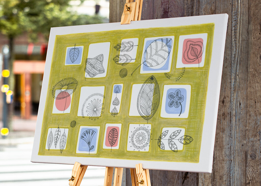 Delikate stregtegninger af blade og blomster